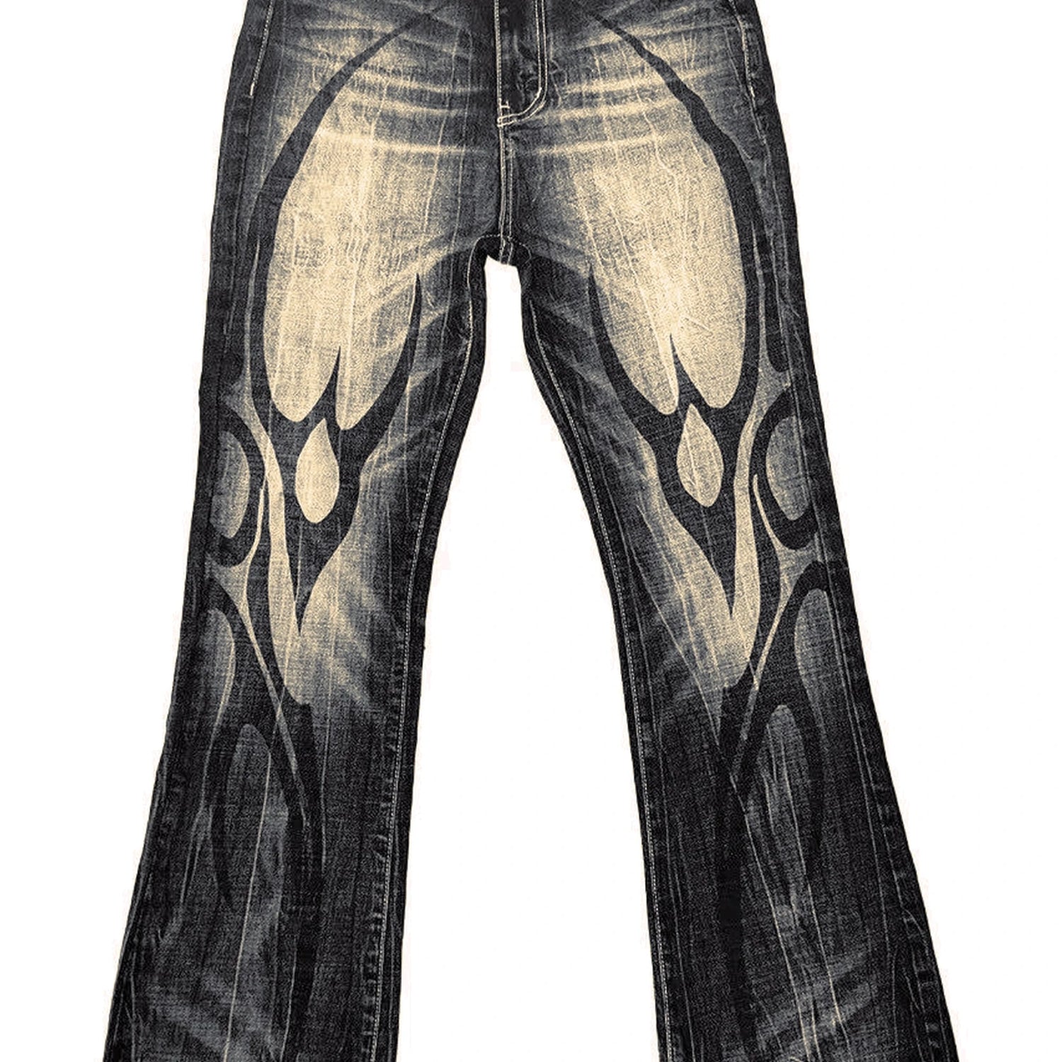 DETW online Vintage Washed Black Yellow 14oz King Totem Flared Jeans