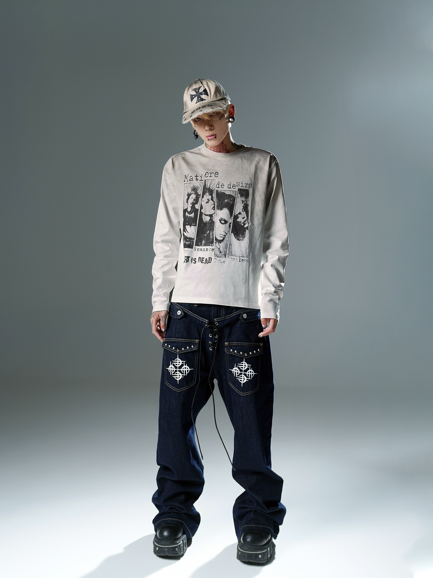 DETW online Vintage Washed Distressed Punk Print T-shirt