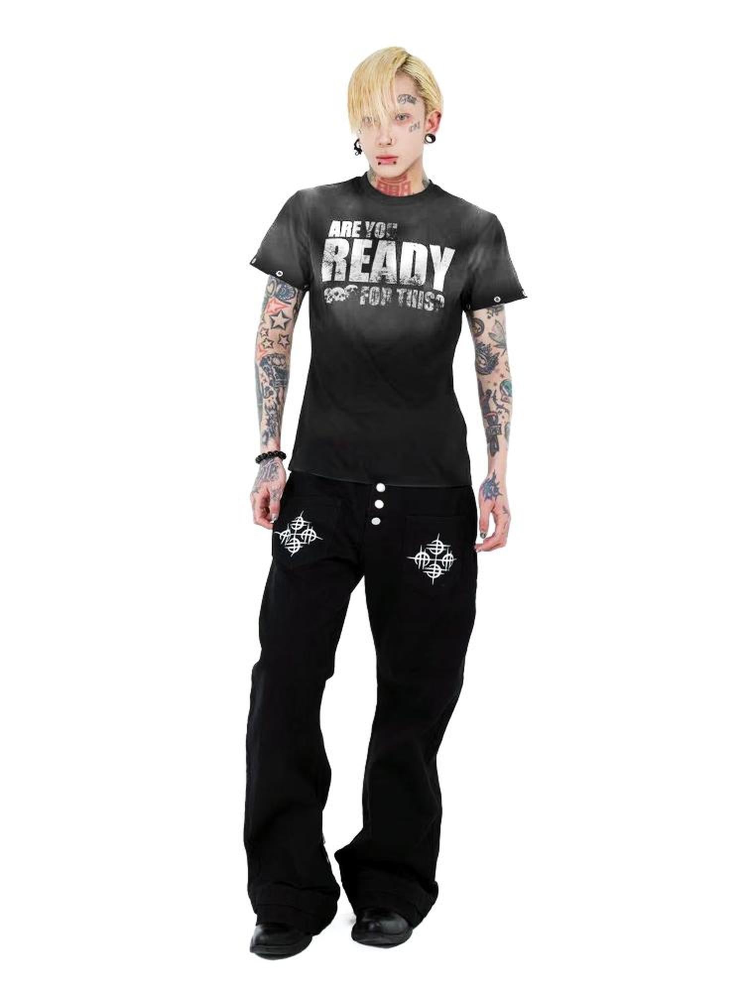 DETW online Vintage Washed Letter Print Slim Fit Tee