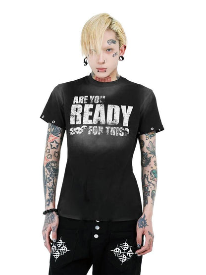 DETW online Vintage Washed Letter Print Slim Fit Tee