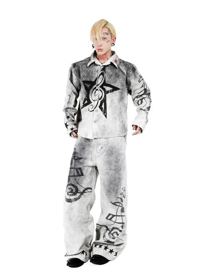 DETW online Vintage Washed Mud Dye Wide Leg Pants