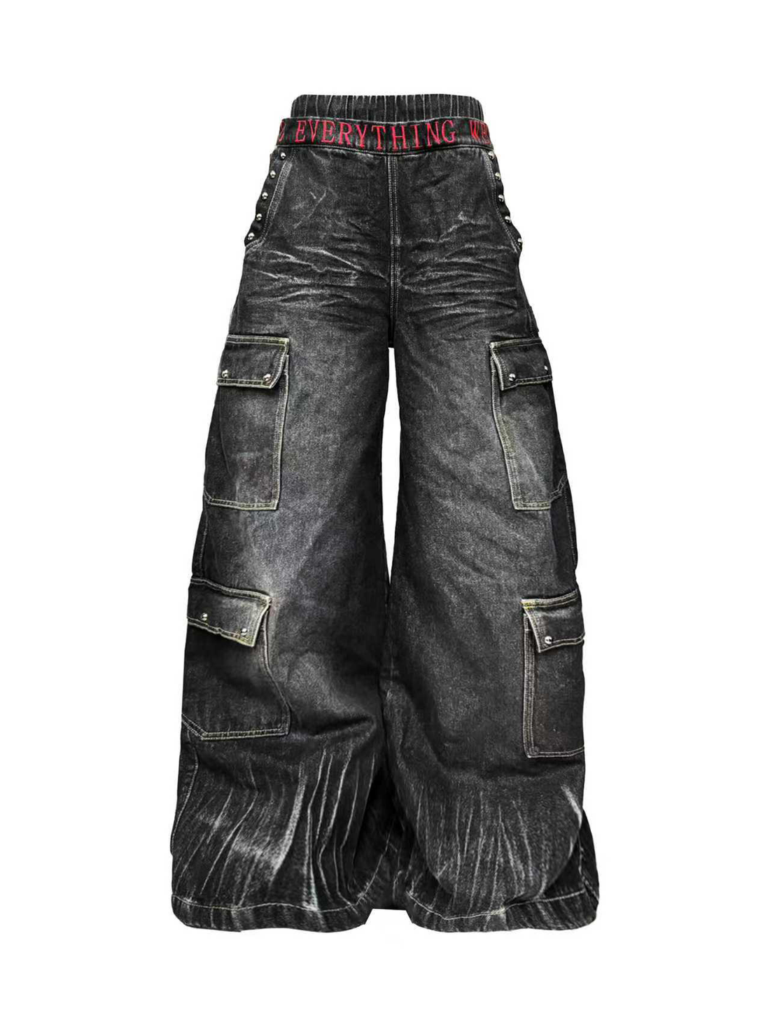 DETW online Water Wash Double Waist Embroidered Pleated Cargo Jeans