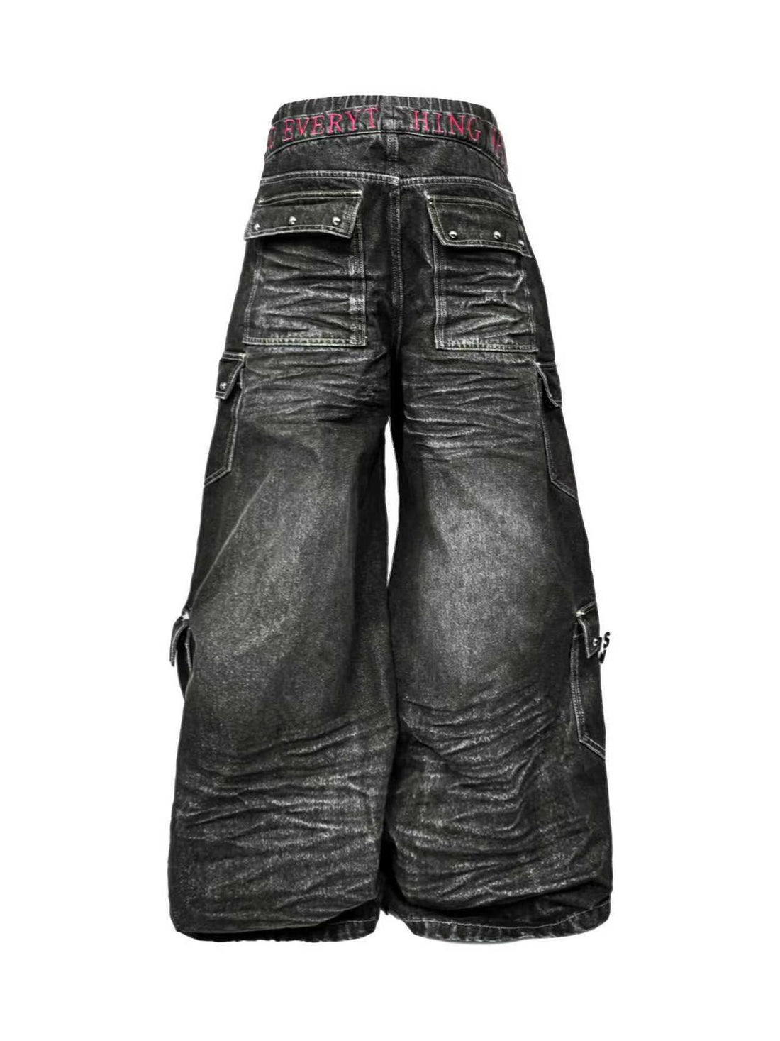 DETW online Water Wash Double Waist Embroidered Pleated Cargo Jeans