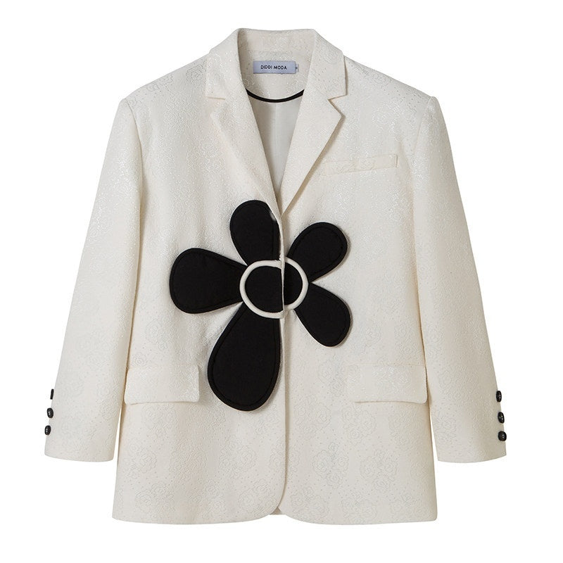 DIDDI_MODA_3D_Floral_Applique_Button_Polo_Collar_Long_Sleeve_Women&