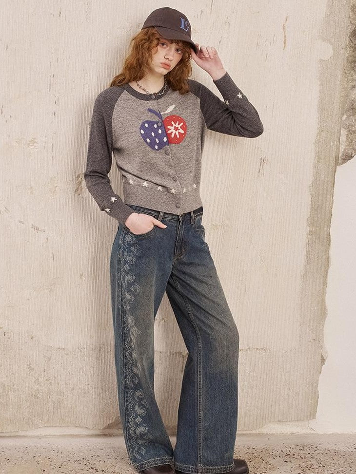 DIDDI MODA 3d Apple Motif Colorblock Slim Fit Women&