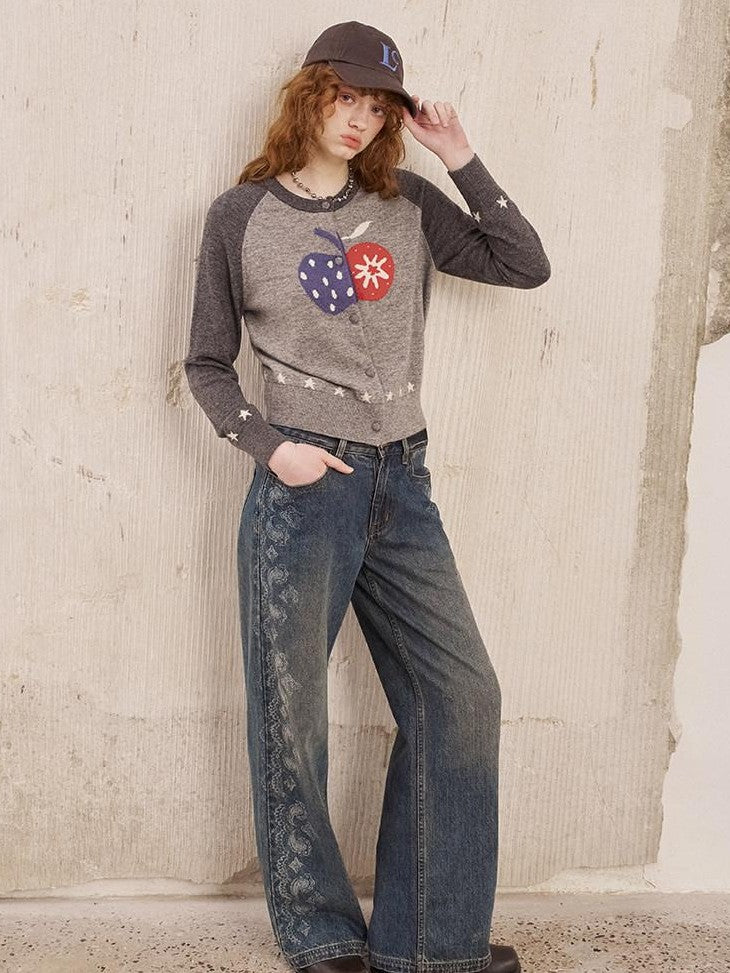 DIDDI MODA 3d Apple Motif Colorblock Slim Fit Women&