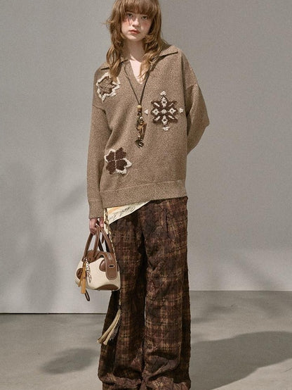 DIDDI MODA 3d Snowflake V-neck Loose Fit Women&