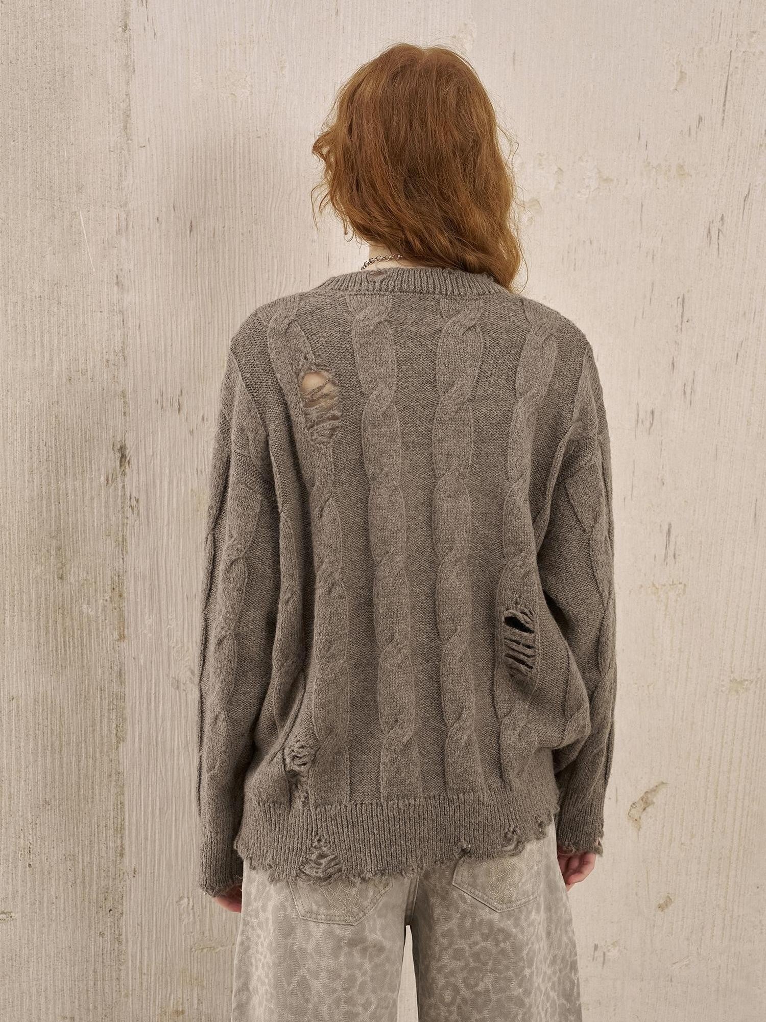 DIDDI MODA Applique Kitten Embroidered Hollow Cable Women&