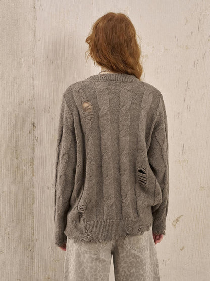 DIDDI MODA Applique Kitten Embroidered Hollow Cable Women&