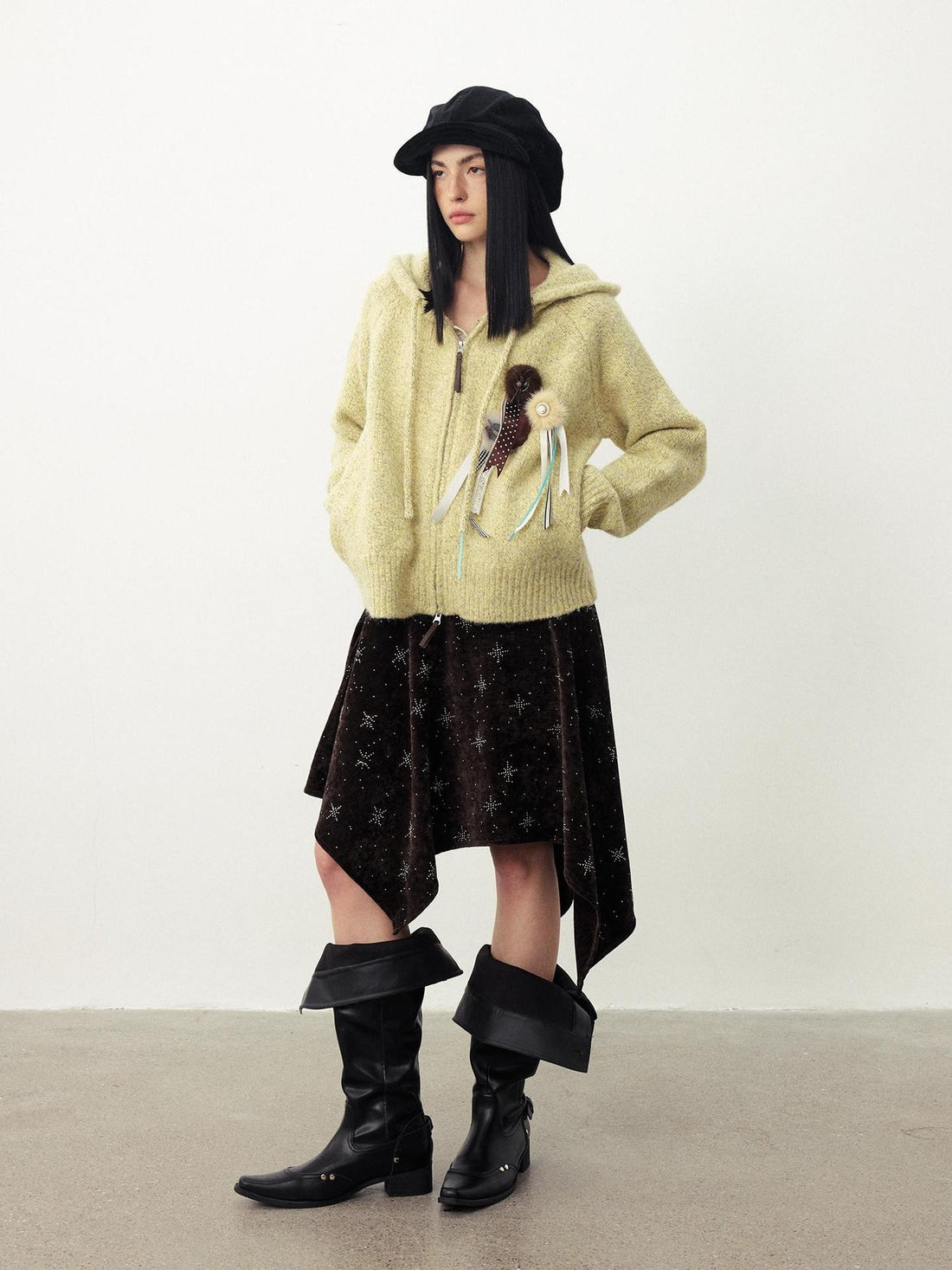 DIDDI MODA Asymmetrical Rhinestone Chenille Women&