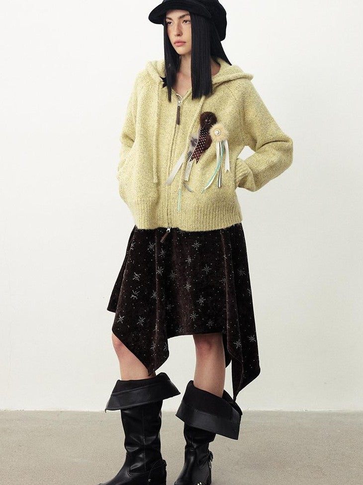 DIDDI MODA Asymmetrical Rhinestone Chenille Women&