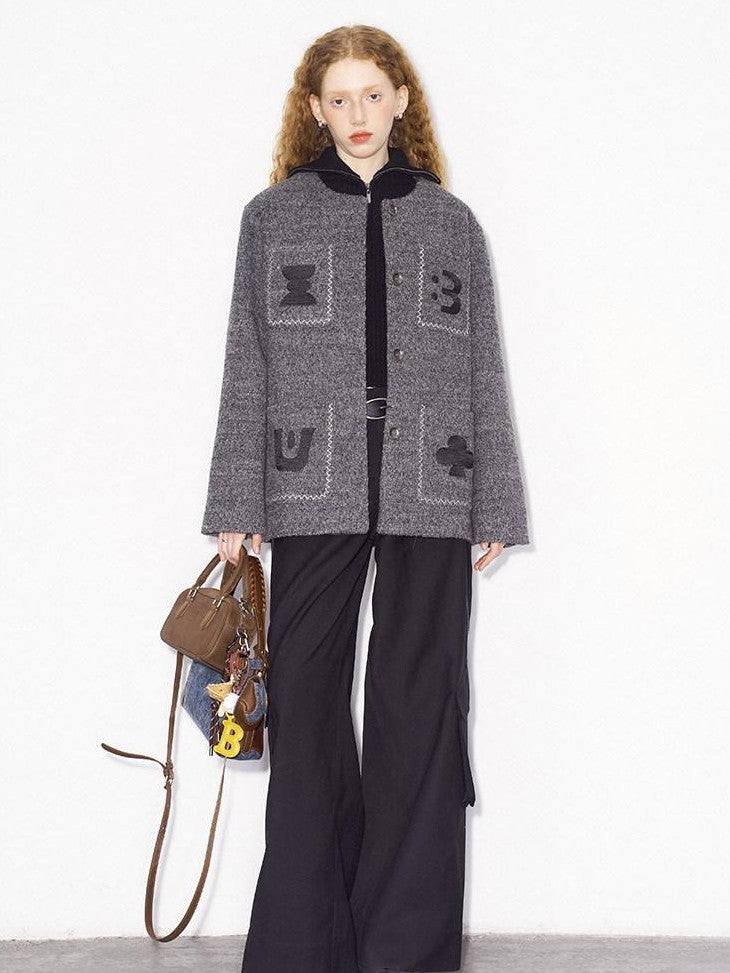 DIDDI MODA Bead Embroidered Jacket Wide Leg Pants Loose Fit Women&