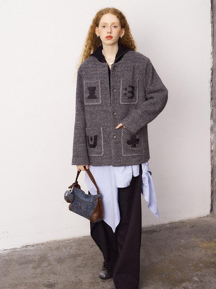 DIDDI MODA Bead Embroidered Jacket Wide Leg Pants Loose Fit Women&