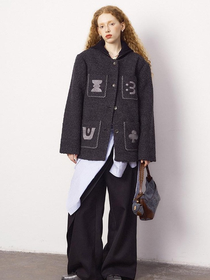 DIDDI MODA Bead Embroidered Jacket Wide Leg Pants Loose Fit Women&
