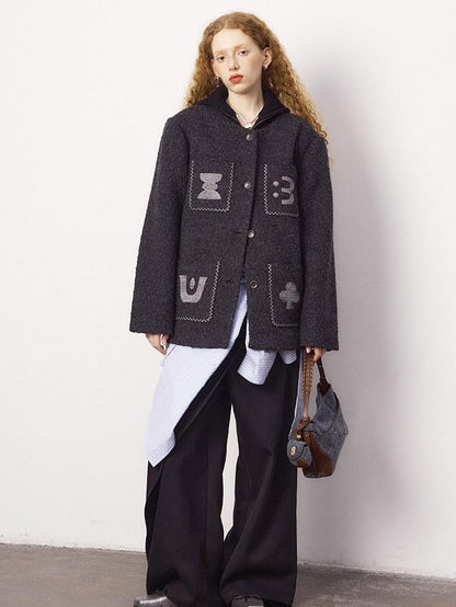DIDDI MODA Bead Embroidered Jacket Wide Leg Pants Loose Fit Women&