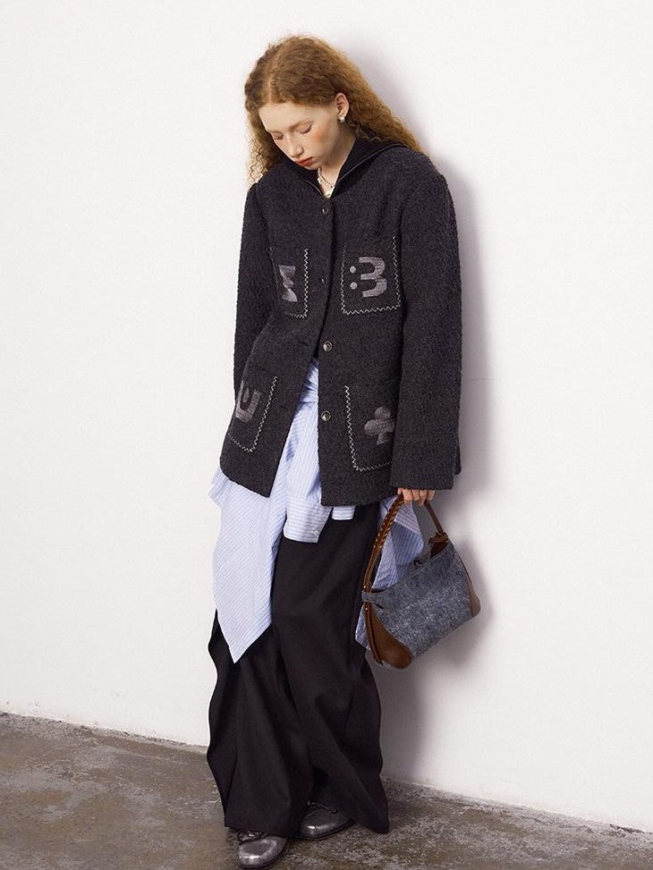 DIDDI MODA Bead Embroidered Jacket Wide Leg Pants Loose Fit Women&