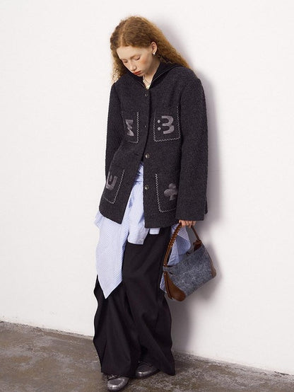 DIDDI MODA Bead Embroidered Jacket Wide Leg Pants Loose Fit Women&