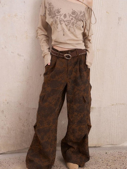 DIDDI MODA Bead Embroidered Jacket Wide Leg Pants Loose Fit Women&