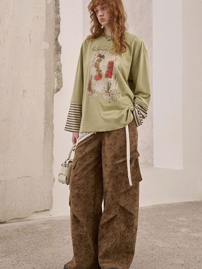 DIDDI MODA Bead Embroidered Jacket Wide Leg Pants Loose Fit Women&