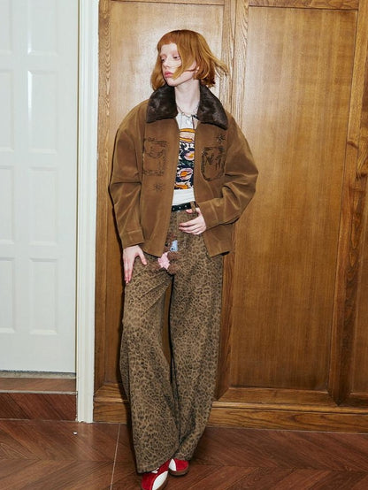 DIDDI MODA Bead Embroidered Jacket Wide Leg Pants Loose Fit Women&