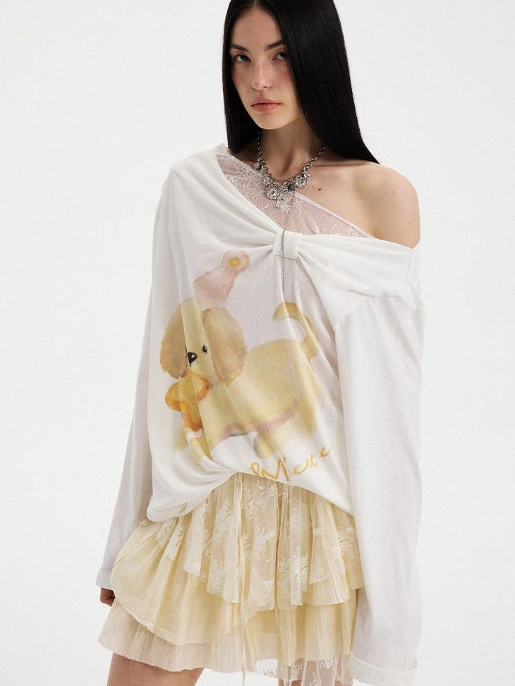 DIDDI MODA Beige Asymmetrical Patchwork Tiered Low Waist Slimming Women&