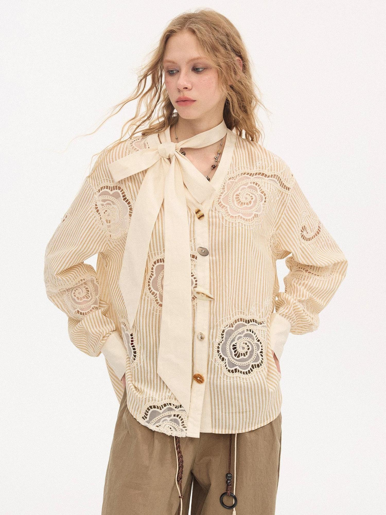 DIDDI MODA Beige Embroidered Bow Tie Women&