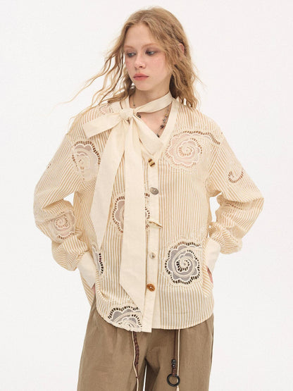 DIDDI MODA Beige Embroidered Bow Tie Women&