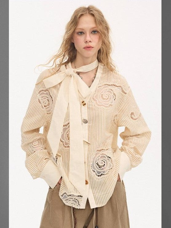 DIDDI MODA Beige Embroidered Bow Tie Women&