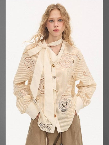 DIDDI MODA Beige Embroidered Bow Tie Women&
