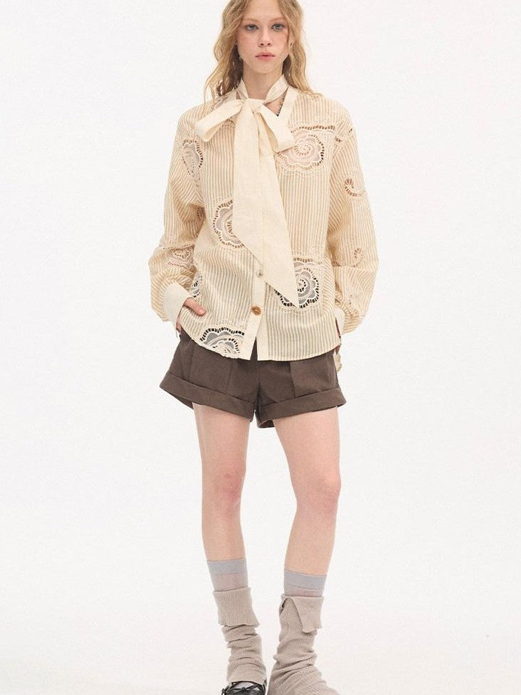 DIDDI MODA Beige Embroidered Bow Tie Women&