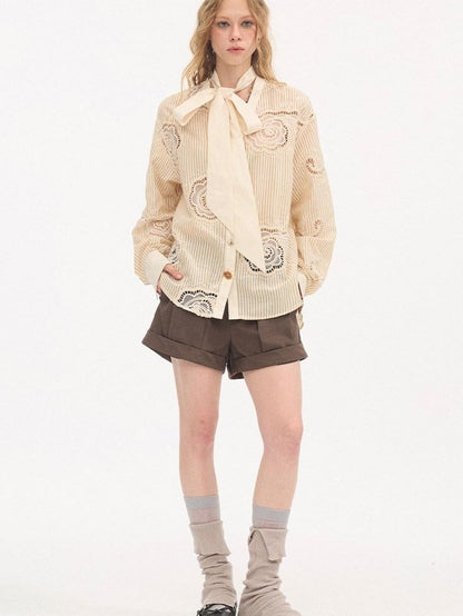DIDDI MODA Beige Embroidered Bow Tie Women&