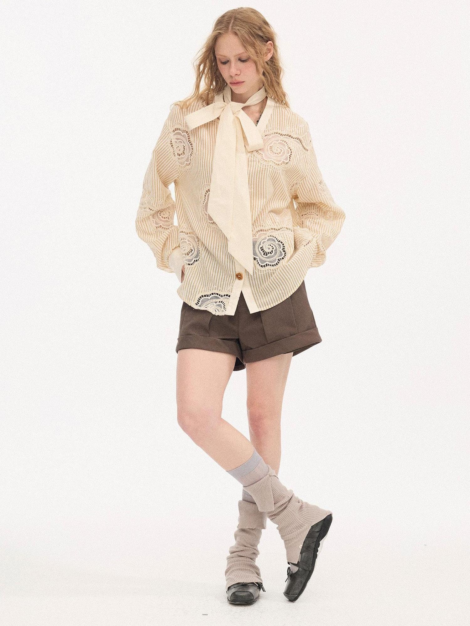DIDDI MODA Beige Embroidered Bow Tie Women&