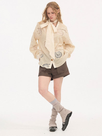 DIDDI MODA Beige Embroidered Bow Tie Women&
