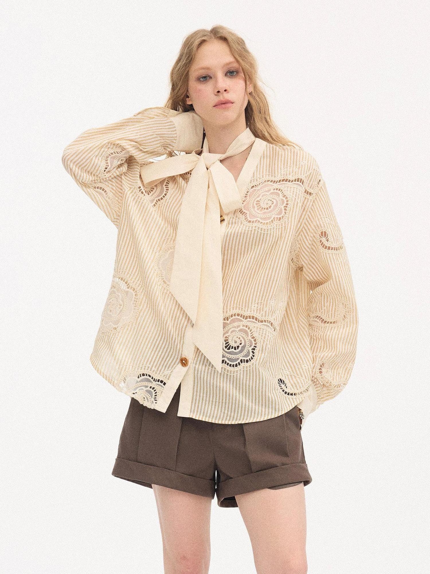 DIDDI MODA Beige Embroidered Bow Tie Women&