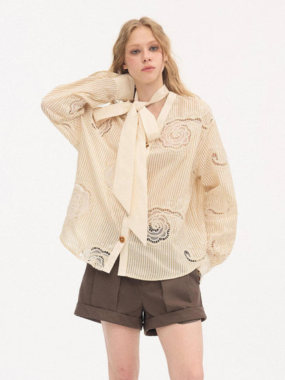 DIDDI MODA Beige Embroidered Bow Tie Women&