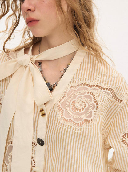 DIDDI MODA Beige Embroidered Bow Tie Women&