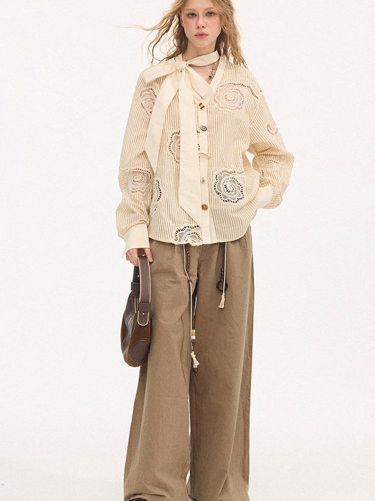 DIDDI MODA Beige Embroidered Bow Tie Women&