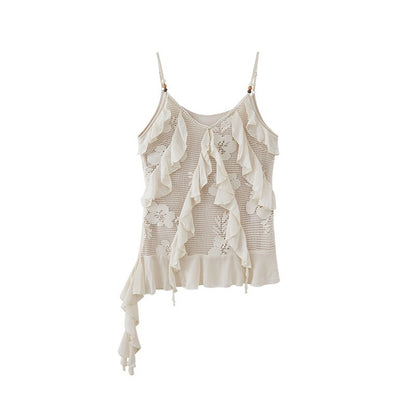 DIDDI_MODA_Beige_Lace_Splice_Asymmetric_Ribbon_V-neck_Women&