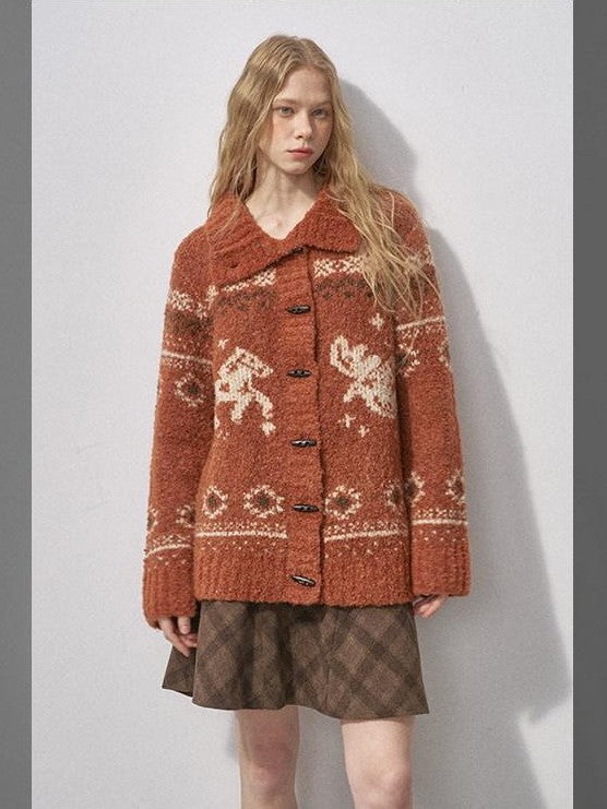 DIDDI MODA Bird And Pony Motif Loop Yarn Toggle Button Women&