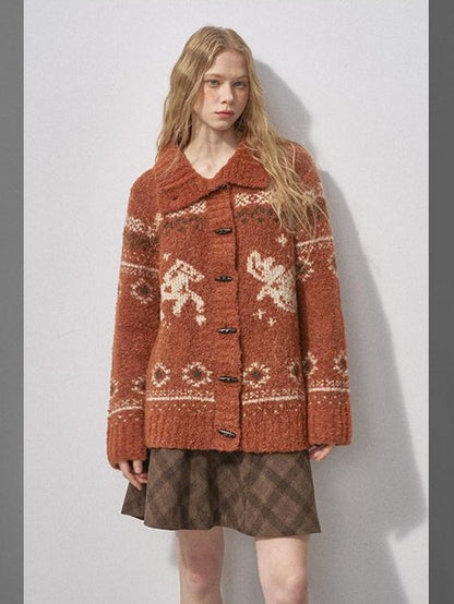 DIDDI MODA Bird And Pony Motif Loop Yarn Toggle Button Women&
