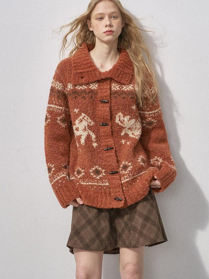 DIDDI MODA Bird And Pony Motif Loop Yarn Toggle Button Women&
