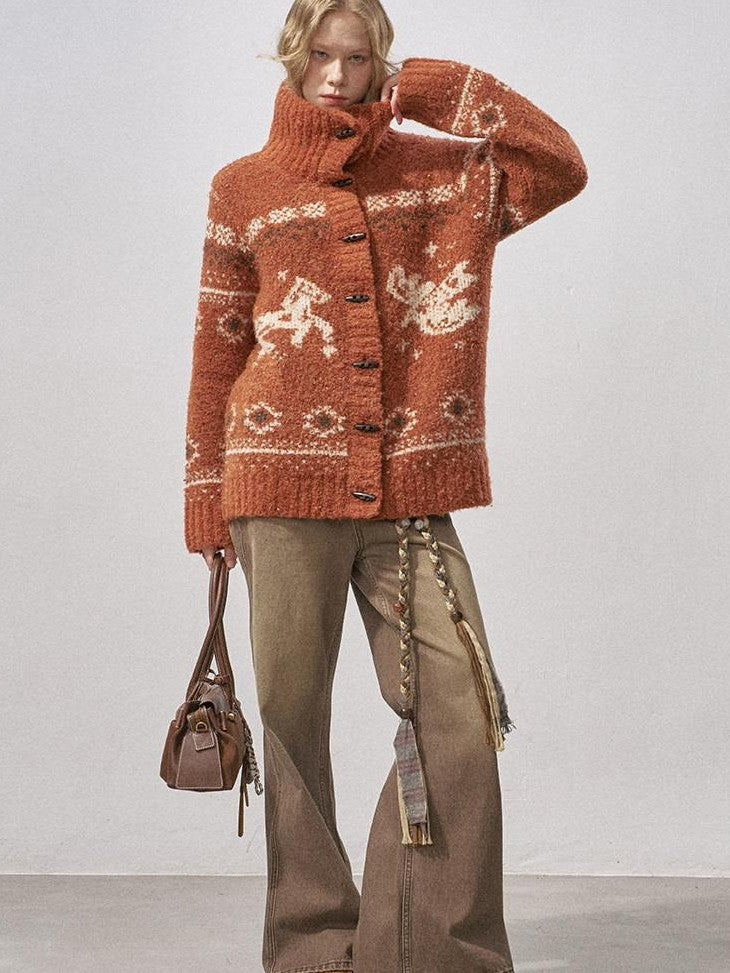 DIDDI MODA Bird And Pony Motif Loop Yarn Toggle Button Women&