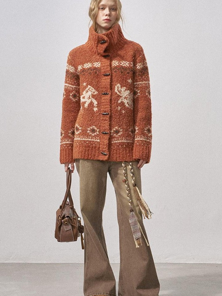 DIDDI MODA Bird And Pony Motif Loop Yarn Toggle Button Women&