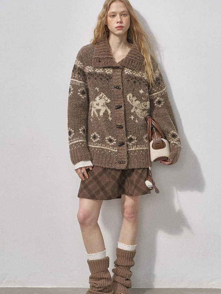 DIDDI MODA Bird And Pony Motif Loop Yarn Toggle Button Women&