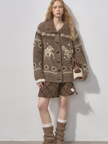 DIDDI MODA Bird And Pony Motif Loop Yarn Toggle Button Women&