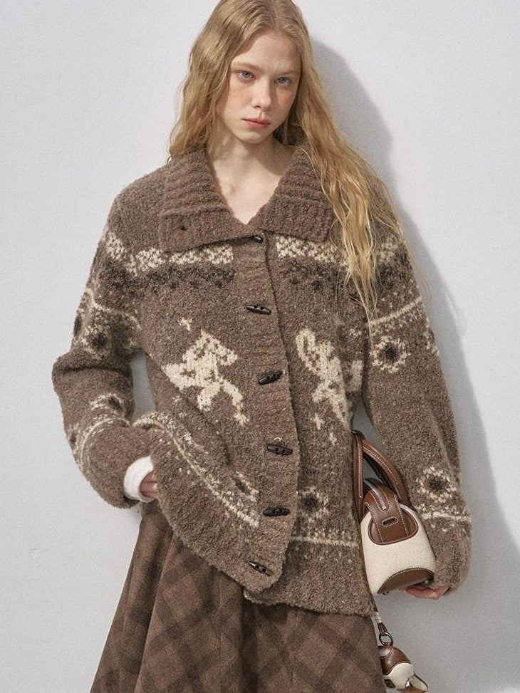 DIDDI MODA Bird And Pony Motif Loop Yarn Toggle Button Women&