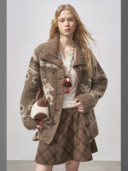 DIDDI MODA Bird And Pony Motif Loop Yarn Toggle Button Women&