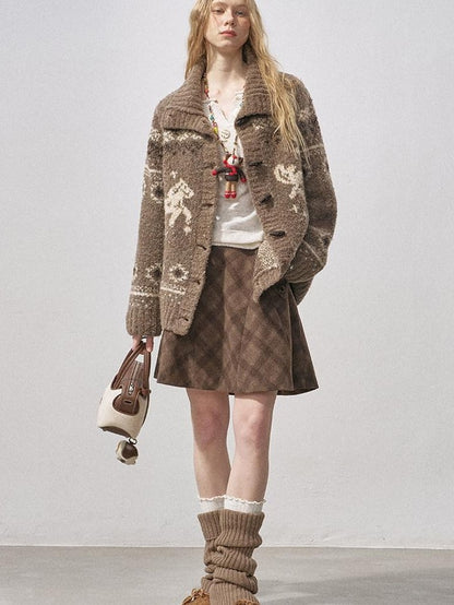 DIDDI MODA Bird And Pony Motif Loop Yarn Toggle Button Women&