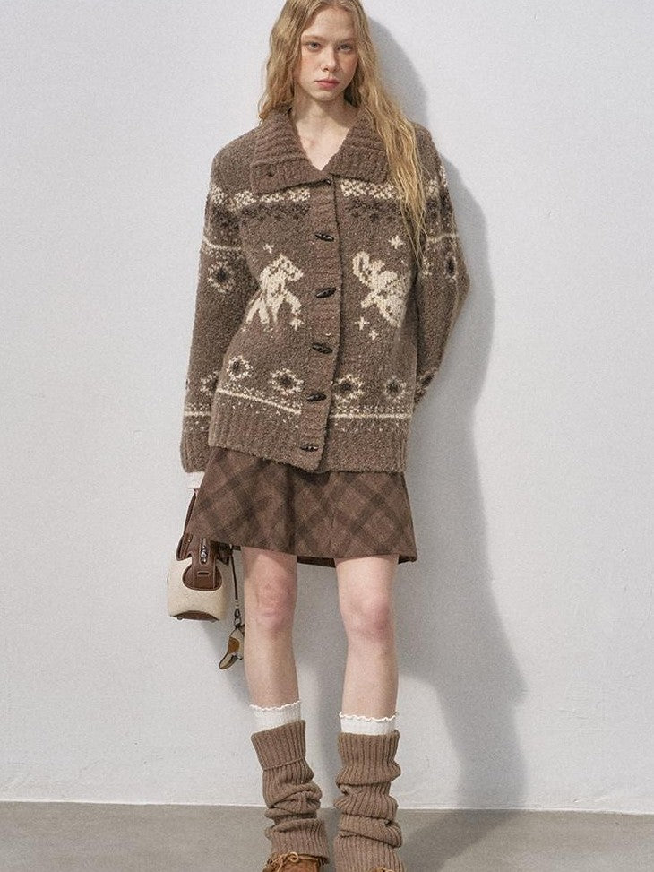 DIDDI MODA Bird And Pony Motif Loop Yarn Toggle Button Women&