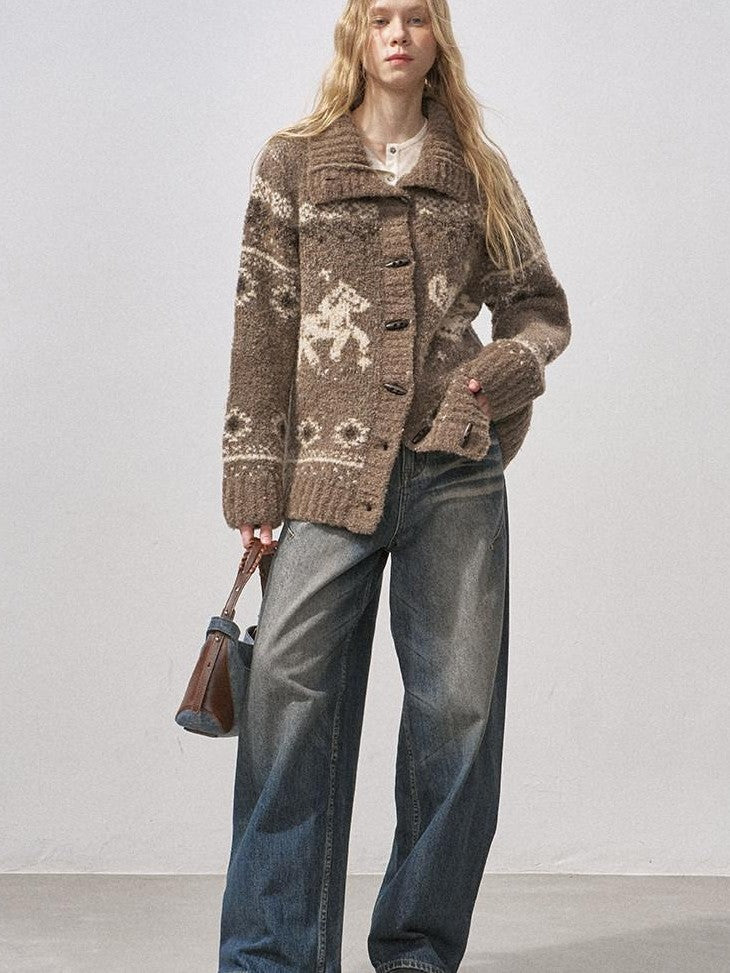 DIDDI MODA Bird And Pony Motif Loop Yarn Toggle Button Women&